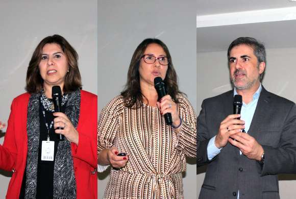 Dra. Elaine Manzano, Dra. Nancy Rio e Dr. Luciano Ferreira no painel dispositivos médicos