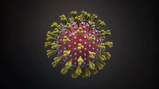 Imagem ilustrativa do coronavírus com fundo preto 