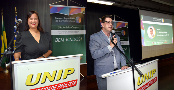 Dra. Aline Medeiros, delegada regional da Seccional de São José dos Campos e Dr. Adriano Falvo, secretário-geral do CRF-SP