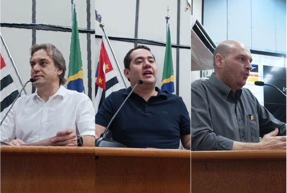 O vereador de Ribeirão Preto Jean Corauci, o deputado federal Ricardo Silva e Dr. Marcelo Barrionovo, delegado regional de Ribeirão Preto 